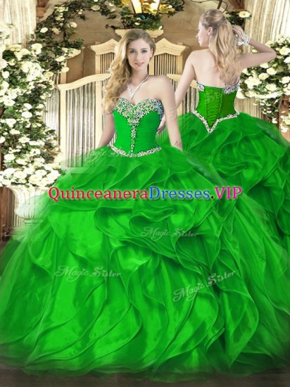 Fashion Sleeveless Lace Up Floor Length Beading and Ruffles Sweet 16 Dress - Click Image to Close