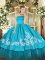 Aqua Blue Sleeveless Floor Length Embroidery Zipper 15 Quinceanera Dress