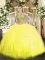 Luxury Beading Sweet 16 Quinceanera Dress Yellow Lace Up Sleeveless Floor Length