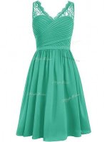 Green V-neck Side Zipper Lace and Ruching Dama Dress Sleeveless