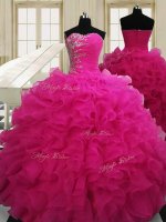 New Style Organza Sweetheart Sleeveless Zipper Beading Sweet 16 Dresses in Hot Pink(SKU PSSW0579BIZ)