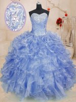 Sweetheart Sleeveless Zipper Ball Gown Prom Dress Light Blue Organza
