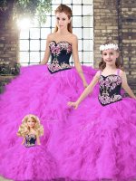 Fantastic Fuchsia Lace Up Quinceanera Gown Beading and Embroidery Sleeveless Floor Length