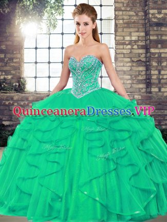 Low Price Turquoise Sleeveless Tulle Lace Up Quinceanera Dresses for Military Ball and Sweet 16 and Quinceanera