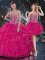 Hot Pink Sleeveless Floor Length Beading and Ruffles Lace Up Vestidos de Quinceanera