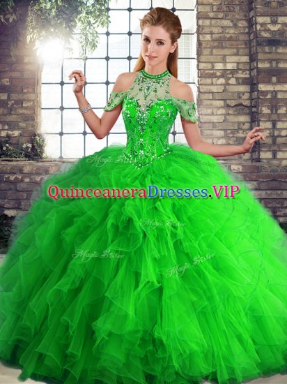 Sleeveless Lace Up Floor Length Beading and Ruffles Sweet 16 Quinceanera Dress - Click Image to Close