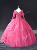 Long Sleeves Lace Up Floor Length Lace and Appliques Quinceanera Gowns