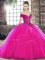 Fuchsia Sleeveless Brush Train Beading Sweet 16 Quinceanera Dress