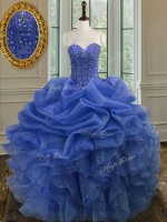 Sweet Blue Sweetheart Lace Up Beading and Ruffles Quinceanera Dress Sleeveless(SKU PSSW009-3BIZ)