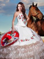 Organza and Taffeta Sleeveless Floor Length 15th Birthday Dress and Embroidery and Ruffled Layers(SKU XBQD003BIZ)