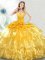 Dramatic Sequins Ruffled Ball Gowns Sleeveless Gold Vestidos de Quinceanera Lace Up