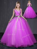 Floor Length Fuchsia Ball Gown Prom Dress V-neck Sleeveless Lace Up(SKU YCQD0168-13BIZ)