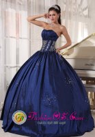 Strapless Embroidery and Beading Modest Navy blue Quinceanera Dress floor length Taffeta Ball Gown In Lake City FL