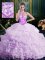 Exceptional Halter Top Lavender Lace Up Sweet 16 Dresses Beading and Lace and Appliques and Ruffles and Pick Ups Sleeveless Brush Train