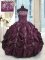 Flirting Sleeveless Taffeta Floor Length Lace Up Quinceanera Gown in Burgundy with Beading and Appliques and Embroidery and Pick Ups