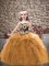 Wonderful Gold Tulle Lace Up Kids Pageant Dress Sleeveless Floor Length Embroidery and Ruffles