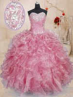 Cute Sleeveless Lace Up Floor Length Beading and Ruffles Quinceanera Gown