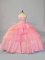 Watermelon Red Lace Up Quinceanera Dress Beading and Ruffles Sleeveless Brush Train