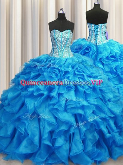 Sumptuous Visible Boning Baby Blue Sweetheart Neckline Beading and Ruffles 15th Birthday Dress Sleeveless Lace Up - Click Image to Close