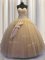 Sweetheart Sleeveless Quinceanera Dress Floor Length Beading and Bowknot Champagne Tulle and Sequined