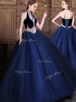 Halter Top Sleeveless Floor Length Beading Lace Up Quinceanera Gowns with Navy Blue(SKU YCQD0123BIZ)