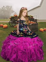 Discount Fuchsia Straps Neckline Embroidery and Ruffles Custom Made Pageant Dress Sleeveless Lace Up
