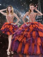 Excellent Ball Gowns Sweet 16 Dress Multi-color Sweetheart Organza Sleeveless Floor Length Lace Up