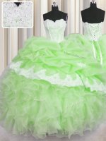 Wonderful Green Lace Up Sweetheart Beading and Ruffles and Pick Ups Quinceanera Gown Organza Sleeveless(SKU PSSW0450-14BIZ)