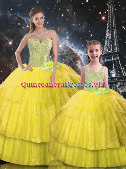 Ball Gowns Quinceanera Dresses Gold Sweetheart Organza Sleeveless Floor Length Lace Up - Click Image to Close