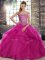 Edgy Fuchsia Off The Shoulder Neckline Beading and Ruffles Quinceanera Gown Sleeveless Lace Up