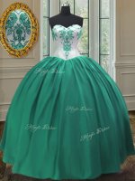 Taffeta Sweetheart Sleeveless Lace Up Embroidery Sweet 16 Dress in Turquoise