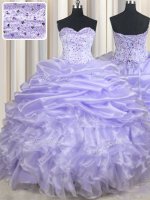 Ideal Organza Sleeveless Floor Length Quinceanera Dress and Beading and Ruffles and Pick Ups
