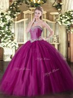 Fuchsia Sleeveless Beading Floor Length Quinceanera Gown