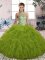 Ball Gowns Quinceanera Gown Olive Green Halter Top Tulle Sleeveless Floor Length Lace Up