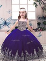 Cheap Tulle Straps Sleeveless Lace Up Beading and Embroidery Winning Pageant Gowns in Purple