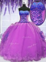 Purple Organza Lace Up Party Dress for Girls Sleeveless Floor Length Embroidery and Ruffles(SKU PSSW060-5BIZ)