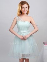 Decent Apple Green Dama Dress for Quinceanera Prom and Party and Wedding Party with Lace and Appliques and Belt One Shoulder Sleeveless Lace Up