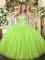 Yellow Green Lace Up Sweetheart Appliques 15th Birthday Dress Tulle and Sequined Sleeveless