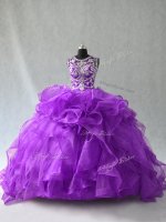 Purple Lace Up Sweet 16 Dresses Beading and Ruffles Sleeveless Floor Length(SKU PSSW1029-8BIZ)
