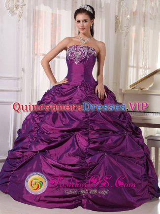Amarillo TX Eggplant Purple Quinceanera Dress with Strapless Embroidery Formal Style Taffeta Ball Gown