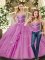 High End Tulle Sweetheart Sleeveless Lace Up Beading Quince Ball Gowns in Lilac