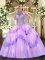 Lavender Tulle Lace Up Quinceanera Gowns Sleeveless Floor Length Beading and Appliques