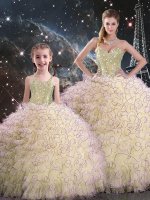 Beautiful Light Yellow Lace Up Sweetheart Beading and Ruffles Quinceanera Dress Organza Sleeveless