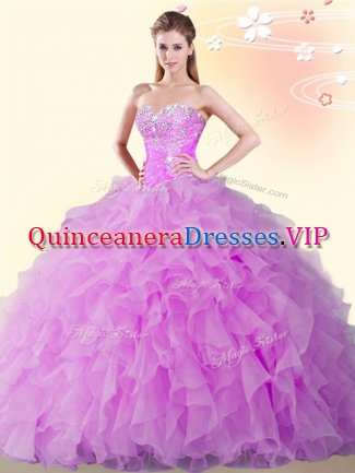 Sexy Sweetheart Sleeveless Organza Quinceanera Dress Beading and Ruffles Lace Up