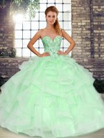 Apple Green Lace Up Sweetheart Beading and Ruffles Quince Ball Gowns Tulle Sleeveless(SKU SJQDDT2131002-12BIZ)