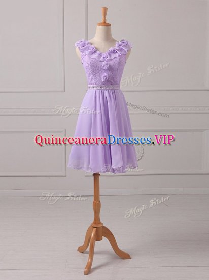 Lavender Sleeveless Lace and Appliques Mini Length Quinceanera Dama Dress - Click Image to Close
