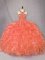 Admirable Orange Organza Zipper Quinceanera Dresses Sleeveless Floor Length Beading and Ruffles