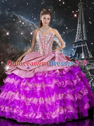 Luxury Organza Sleeveless Floor Length Ball Gown Prom Dress and Beading and Ruffles