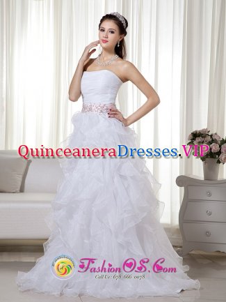 Moss Norway A-line/Princess Stapless High-low Organza Beading Floor-length Quinceanera Dama Dress White Sweetheart