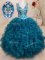 Admirable Teal Backless Ball Gown Prom Dress Beading and Embroidery and Ruffles Sleeveless Floor Length